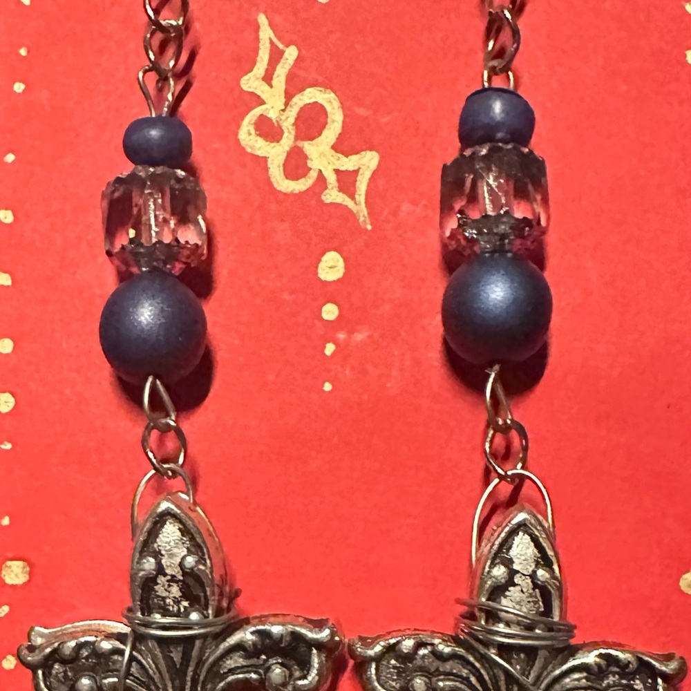 Silver and Blue Fleur-de-Lis Earrings